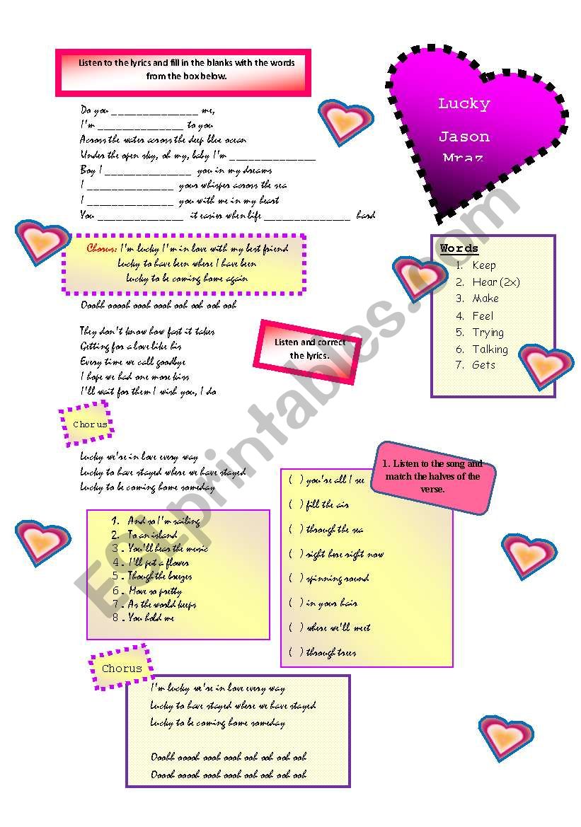 Song - Lucky - [Jason Mraz] worksheet